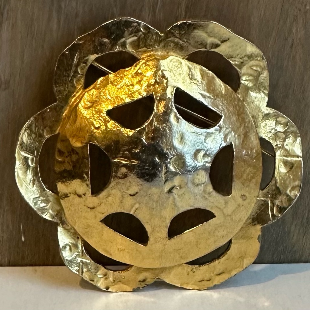 Vintage Florenza Large Brooch Pin Signed Mcm Hollywood Regency Brutalist Gold